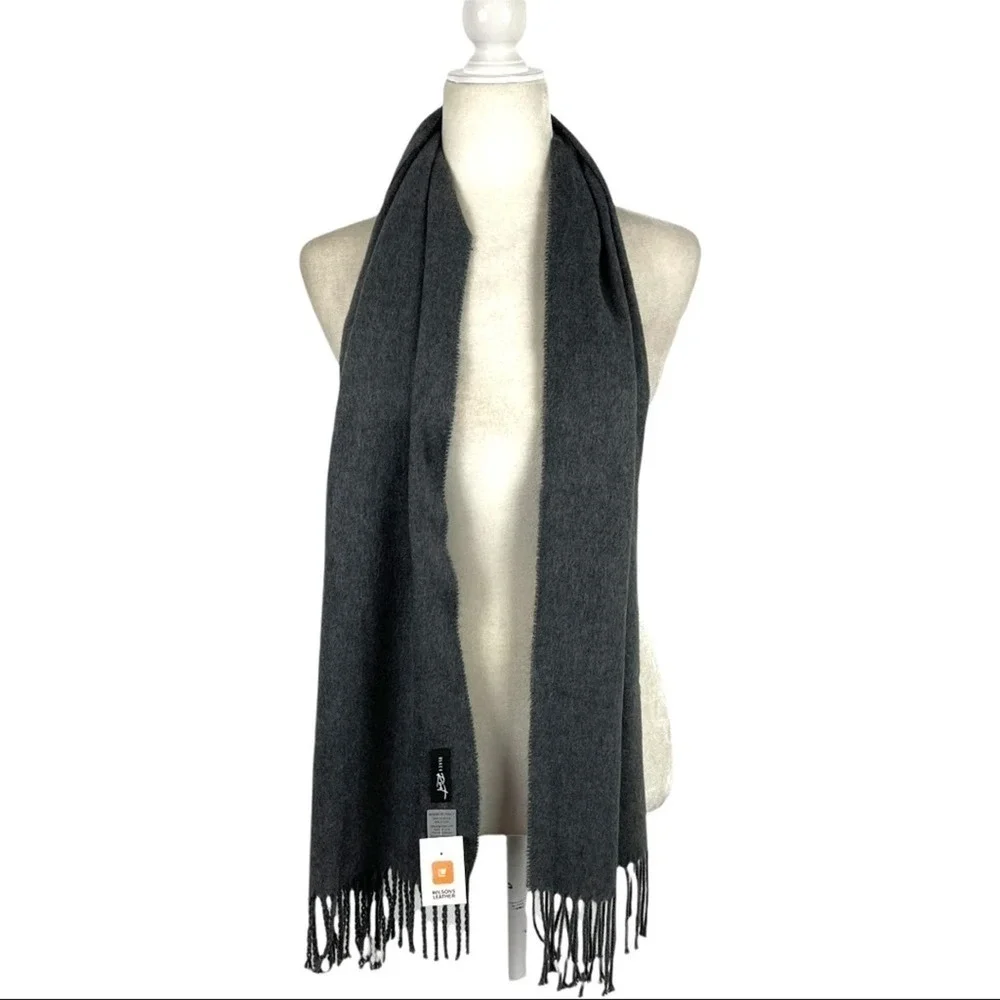NWT Wilson Leather Black Rivet Made in Italy Gray Fringe Scarf